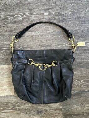 COACH Ergo Pleated Leather Hobo Bag Black Brass Hardware 8B15